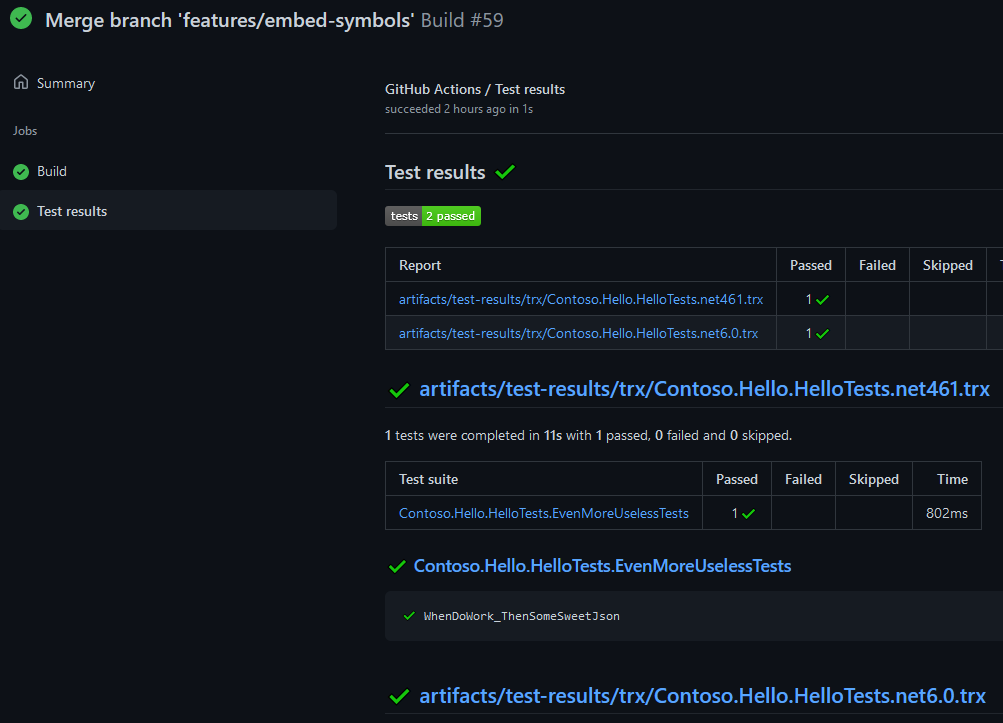 GitHub Actions tests report